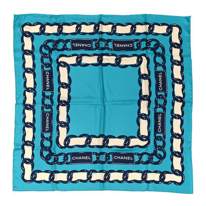 Chanel Silk Chain Square Scarf Turquoise Ecru 1 of 3