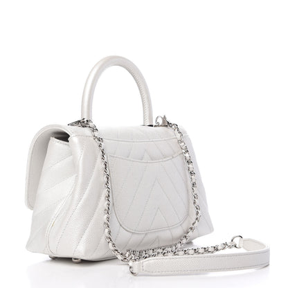 Chanel Iridescent Caviar Chevron Quilted Mini Coco Handle Flap White 3 of 9