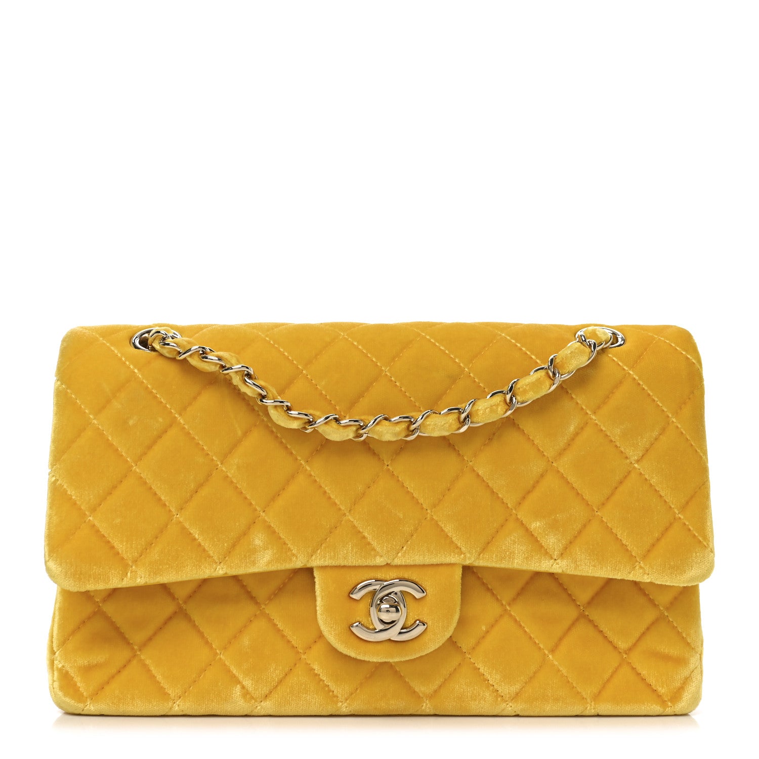 Chanel Velvet Quilted Medium Double Flap Yellow 1 of 10