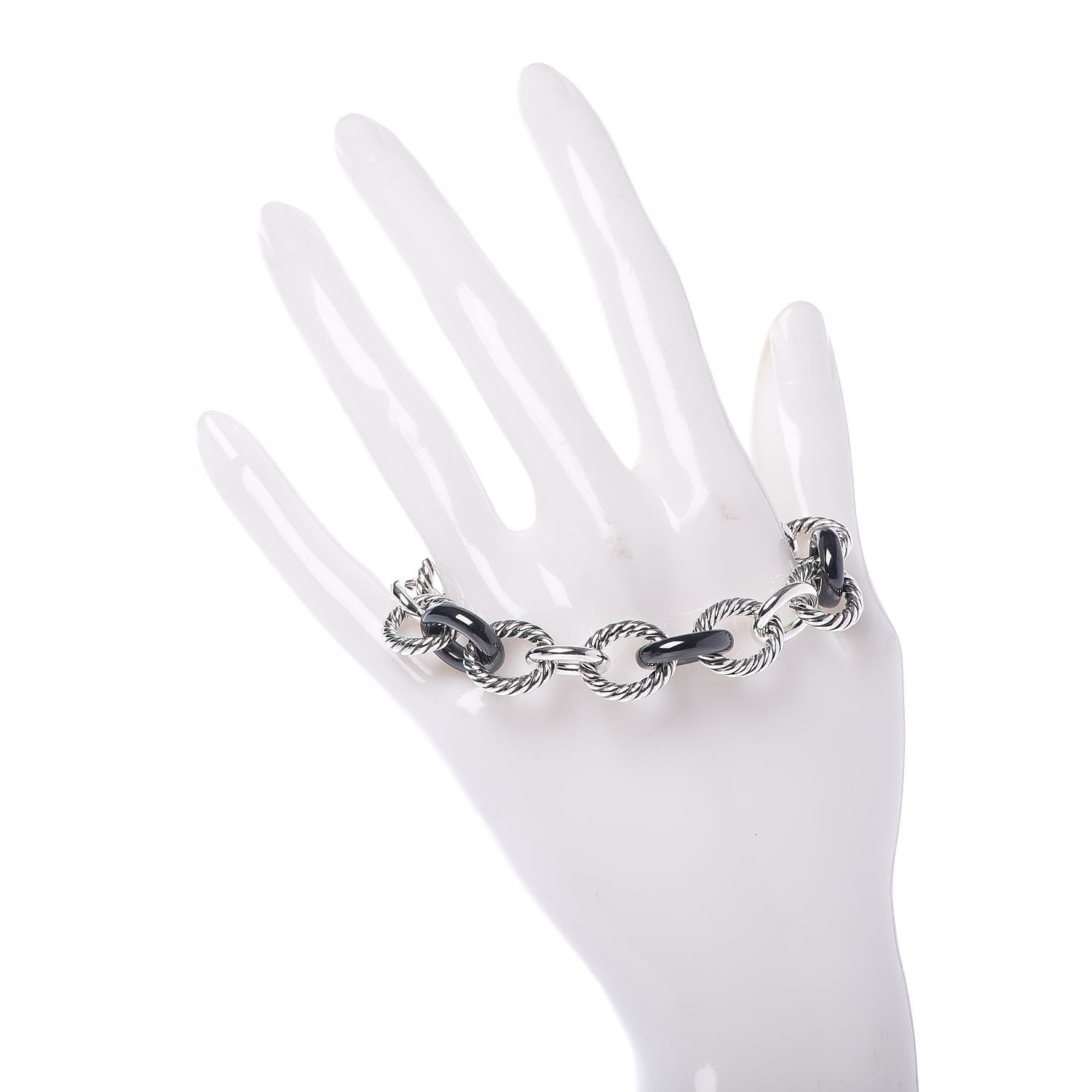 David Yurman Sterling Silver Ceramic 13mm Large Oval Link Bracelet Black 2 of 5