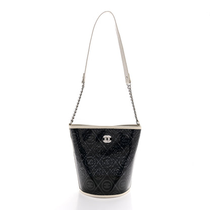 Chanel Crumpled Calfskin PVC Camellia Coco Bucket Bag Black White 1 of 10