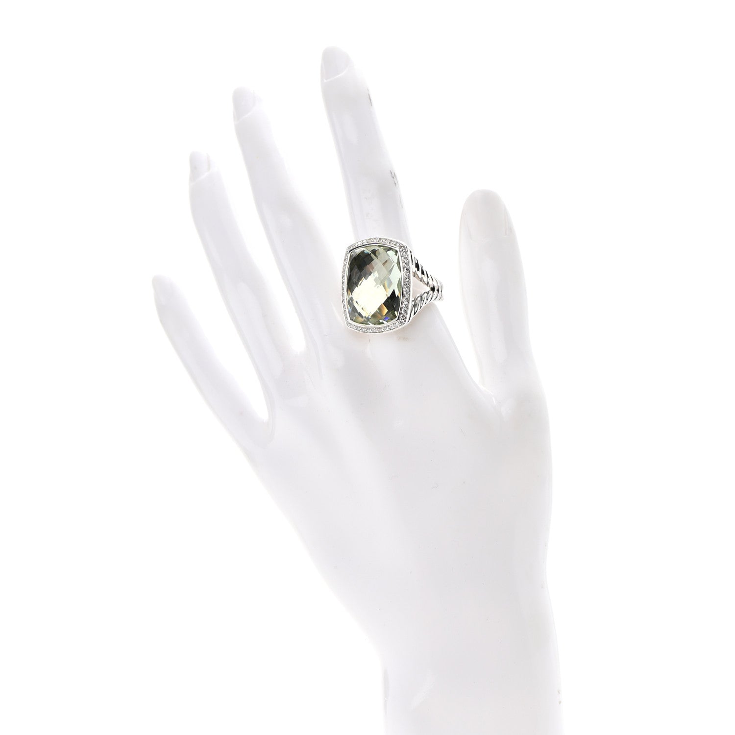David Yurman Sterling Silver Diamond Prasiolite 20mm Ring 61 9.75 2 of 6