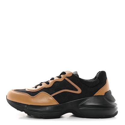 Gucci Monogram Textured Dollar Calfskin Mens Rhyton Sneakers 11 Black Khaki Beige 1 of 16