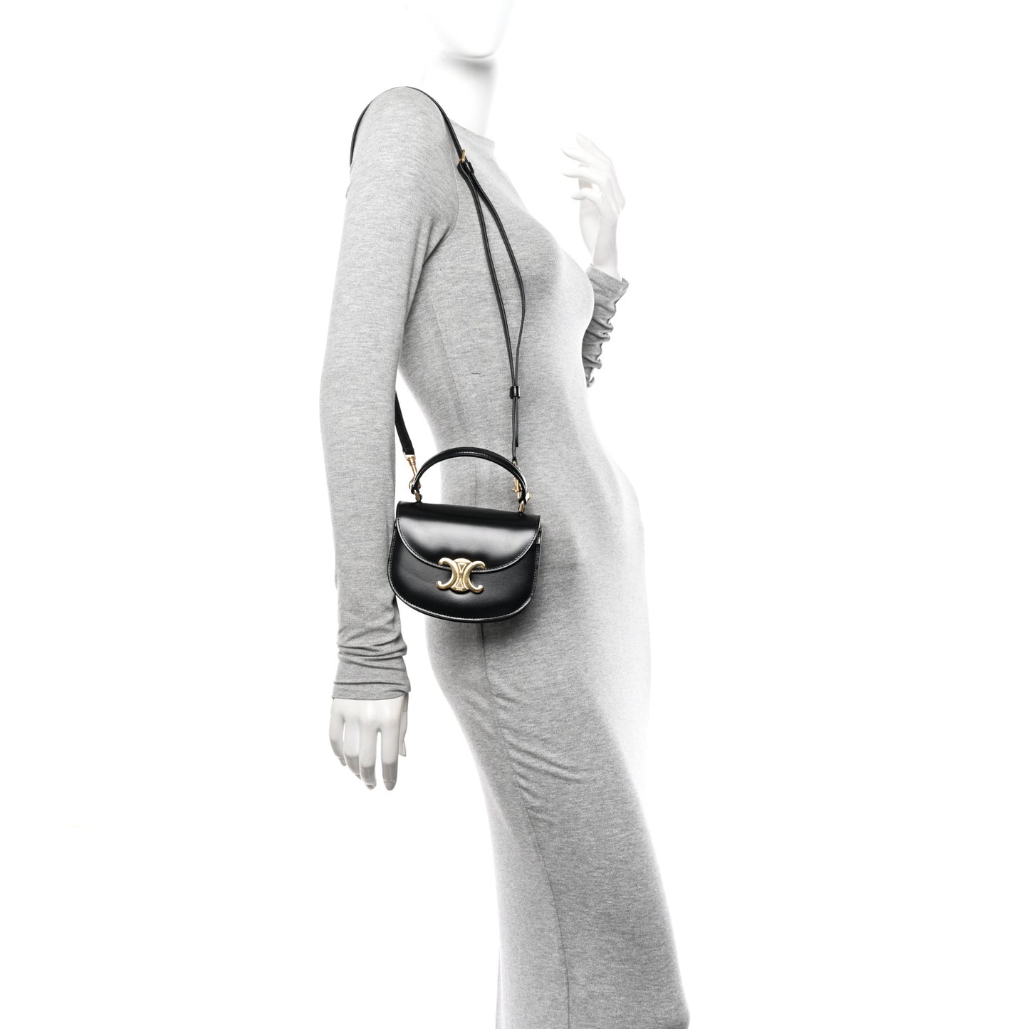Shiny Calfskin Triomphe Mini Besace Clea Black