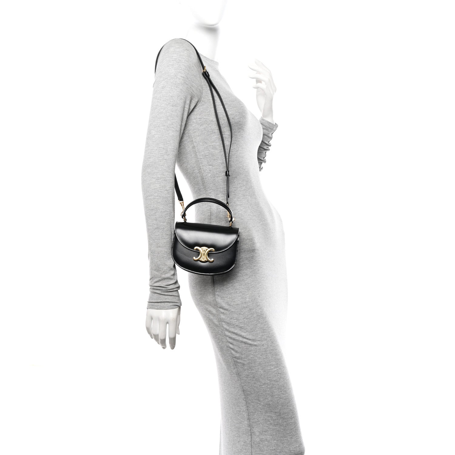 Celine Shiny Calfskin Triomphe Mini Besace Clea Black 2 of 12