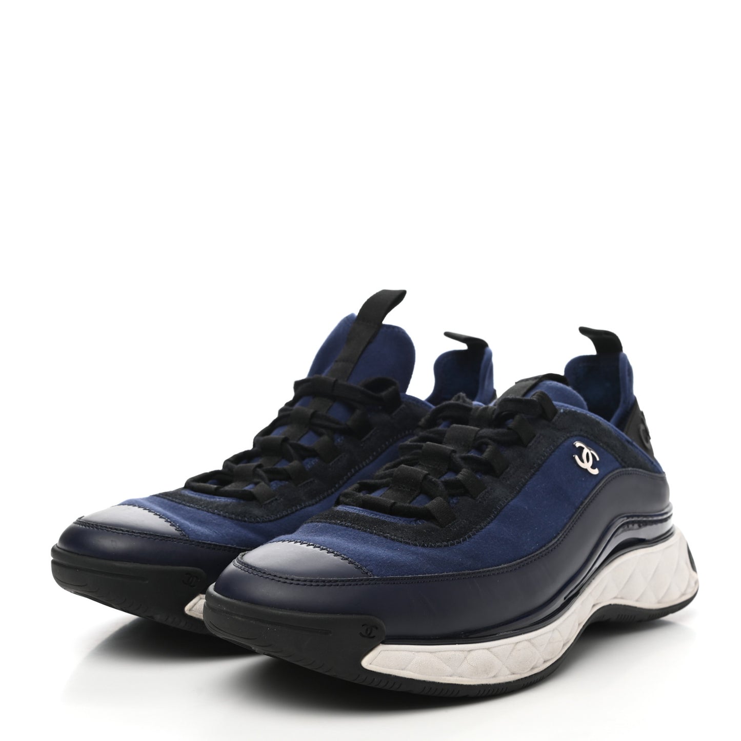 Velvet Calfskin Mixed Fibers Mens CC Sneakers 45 Blue Black