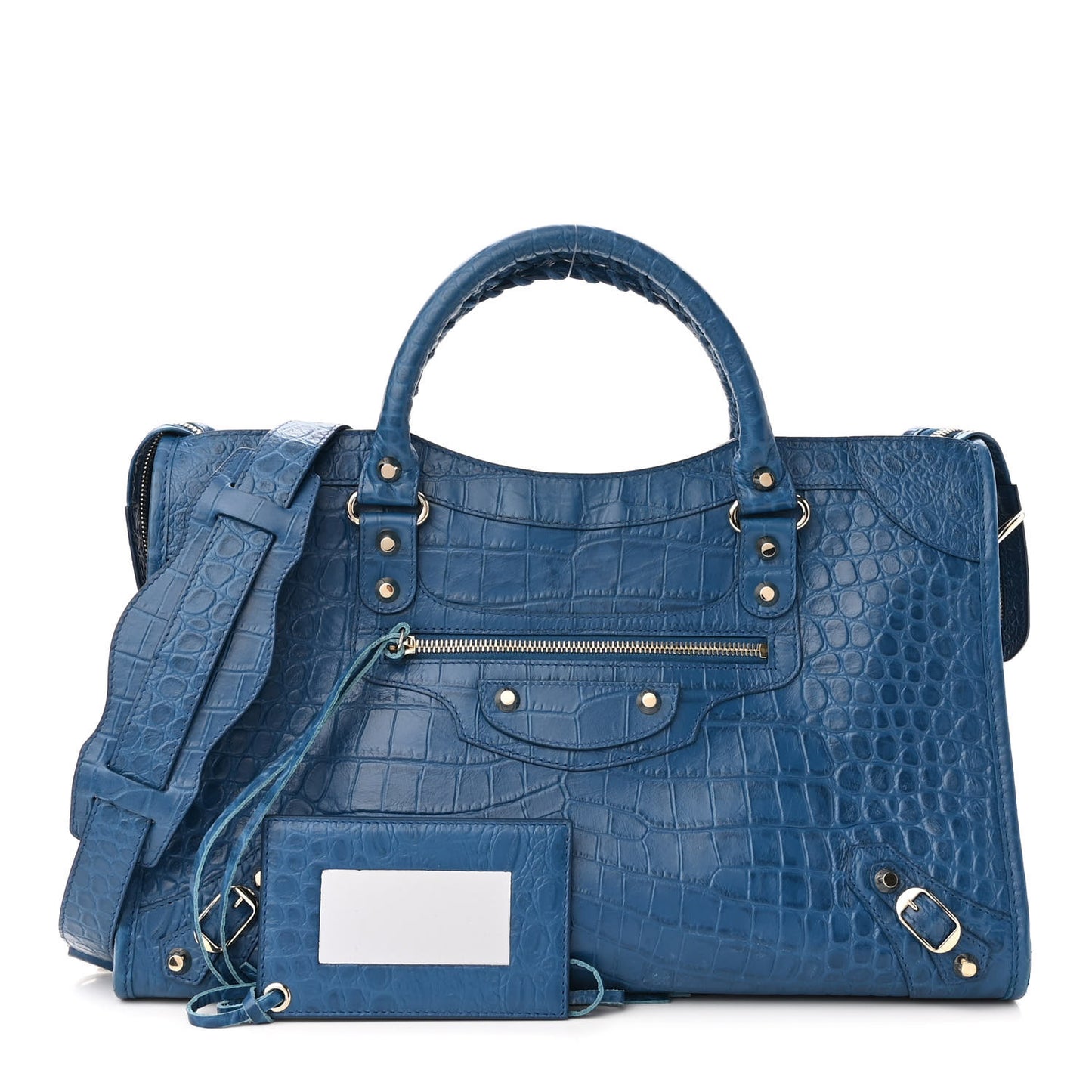 Calfskin Crocodile Embossed Classic Silver Hardware City Bleu Marine