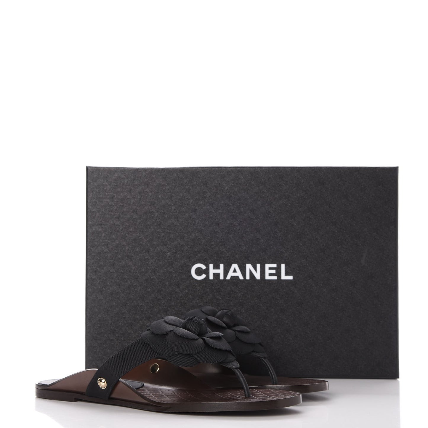 Grosgrain Camellia Thong Sandals 39 Black