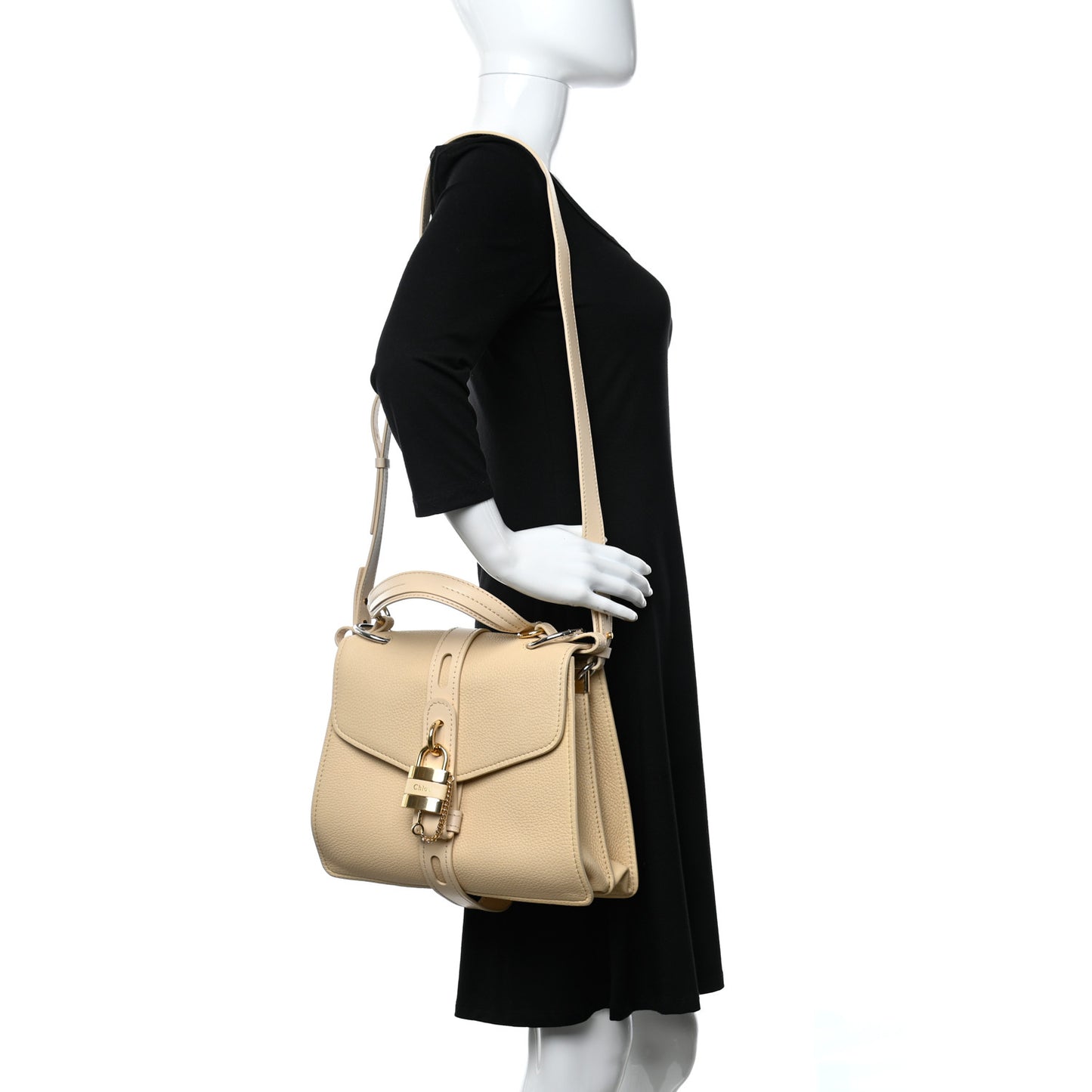 Shiny Grained Calfskin Medium Aby Day Shoulder Bag Blondie Beige