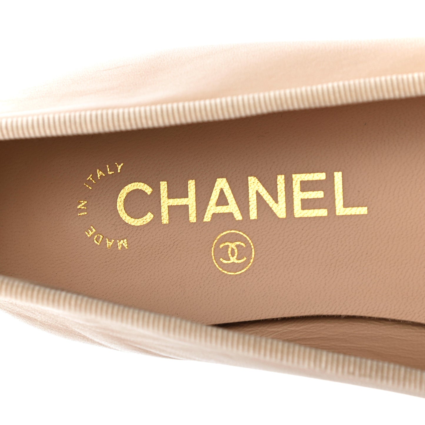 Lambskin Cap Toe CC Ballerina Flats 39 Beige Black