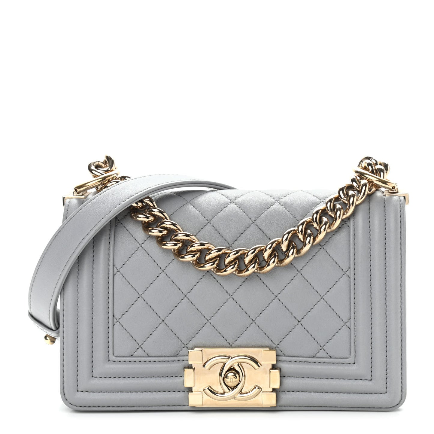 Calfskin Quilted Small Boy Flap Grey