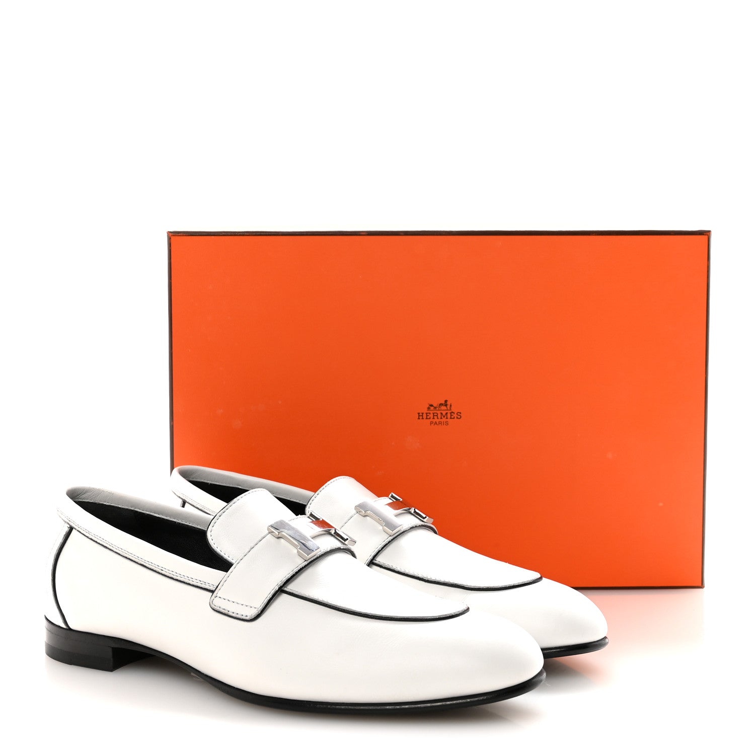 Hermes Calfskin Womens Paris Loafers 37.5 White 10 of 10