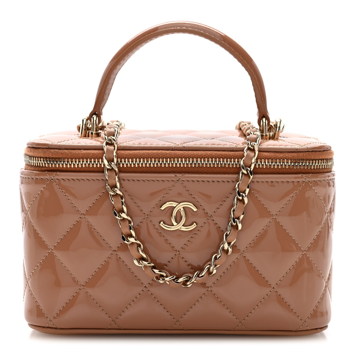 Chanel Patent Quilted Quilted Small Top Handle Vanity Case With Chain Dark Beige 1 of 11