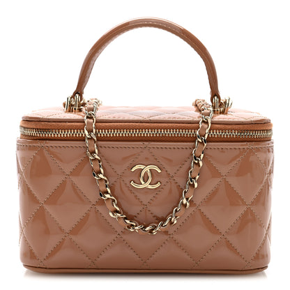 Chanel Patent Quilted Quilted Small Top Handle Vanity Case With Chain Dark Beige 1 of 11