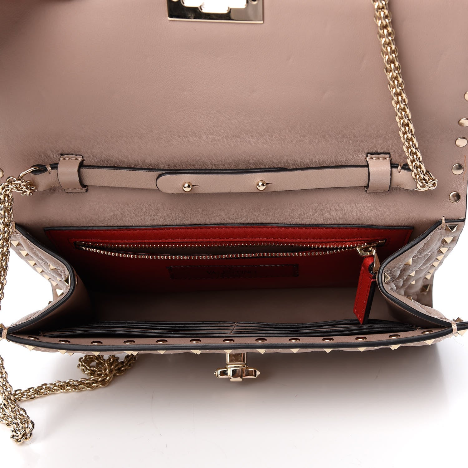 Valentino Garavani Lambskin Rockstud Spike Wallet on Chain Poudre 5 of 8