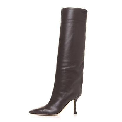 Jimmy Choo Calfskin Nappa Chad 90 Knee High Boots 35.5 Brown 1 of 7