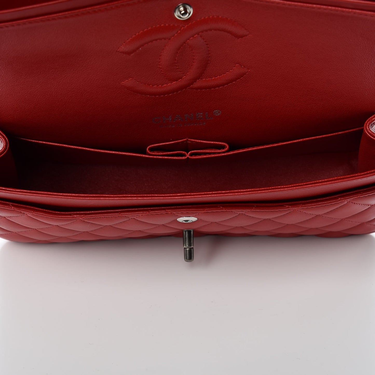 Lambskin Quilted Medium Double Flap Red