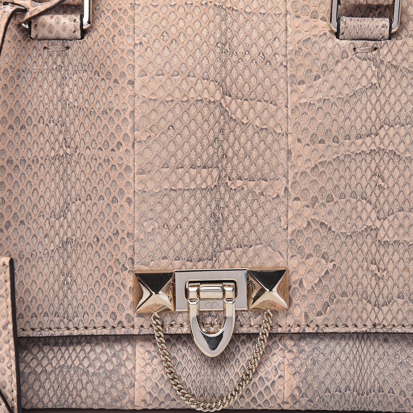 Snakeskin Small Demilune Double Handle Satchel Beige