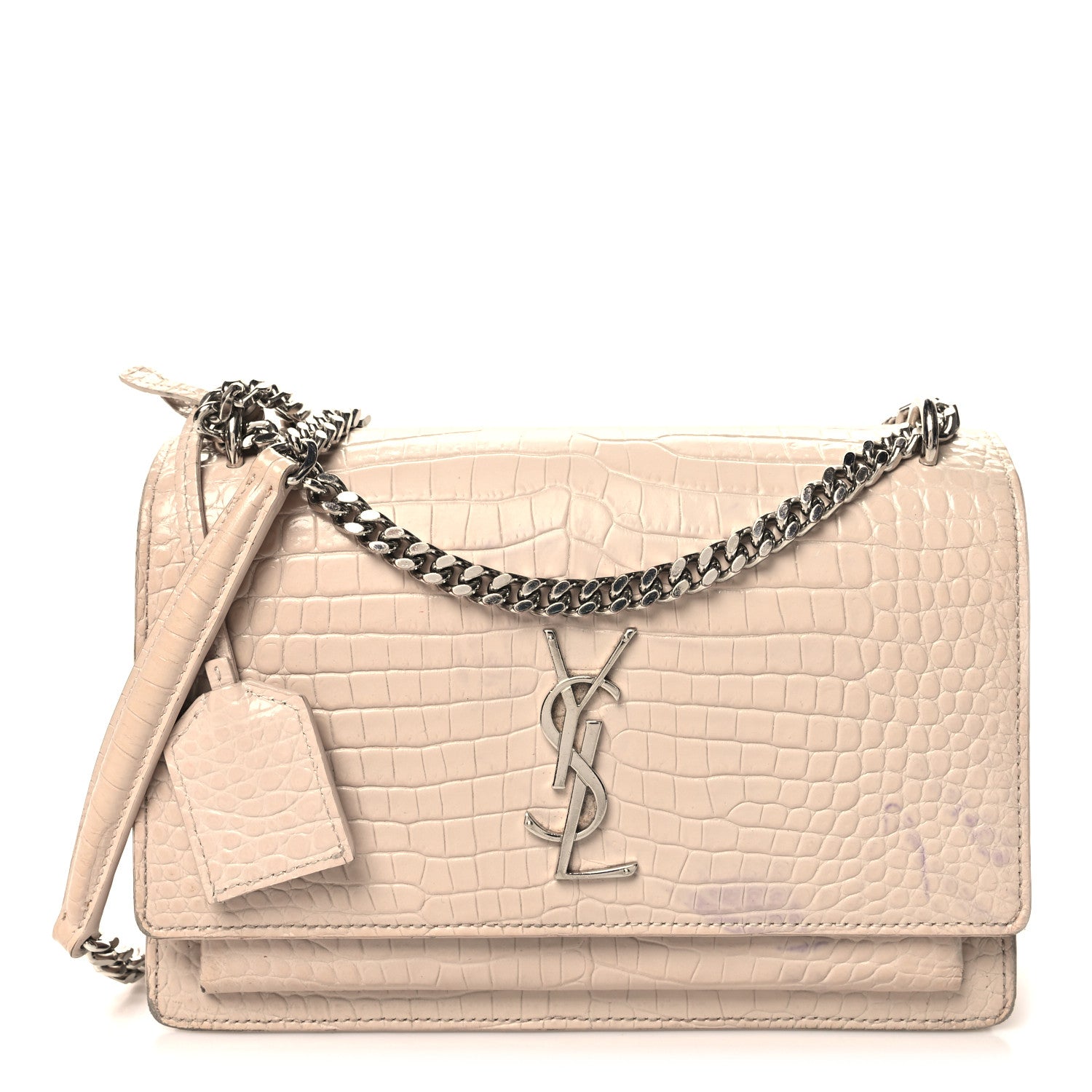 Saint Laurent Calfskin Crocodile Embossed Medium Monogram Sunset Sunset Dark Beige 1 of 12