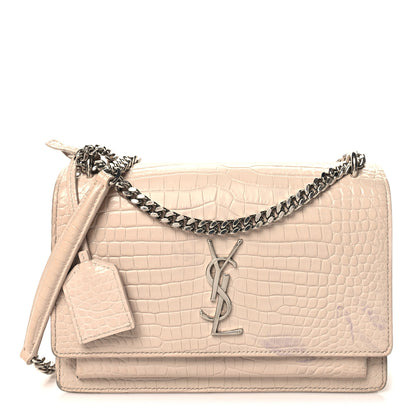 Saint Laurent Calfskin Crocodile Embossed Medium Monogram Sunset Sunset Dark Beige 1 of 12