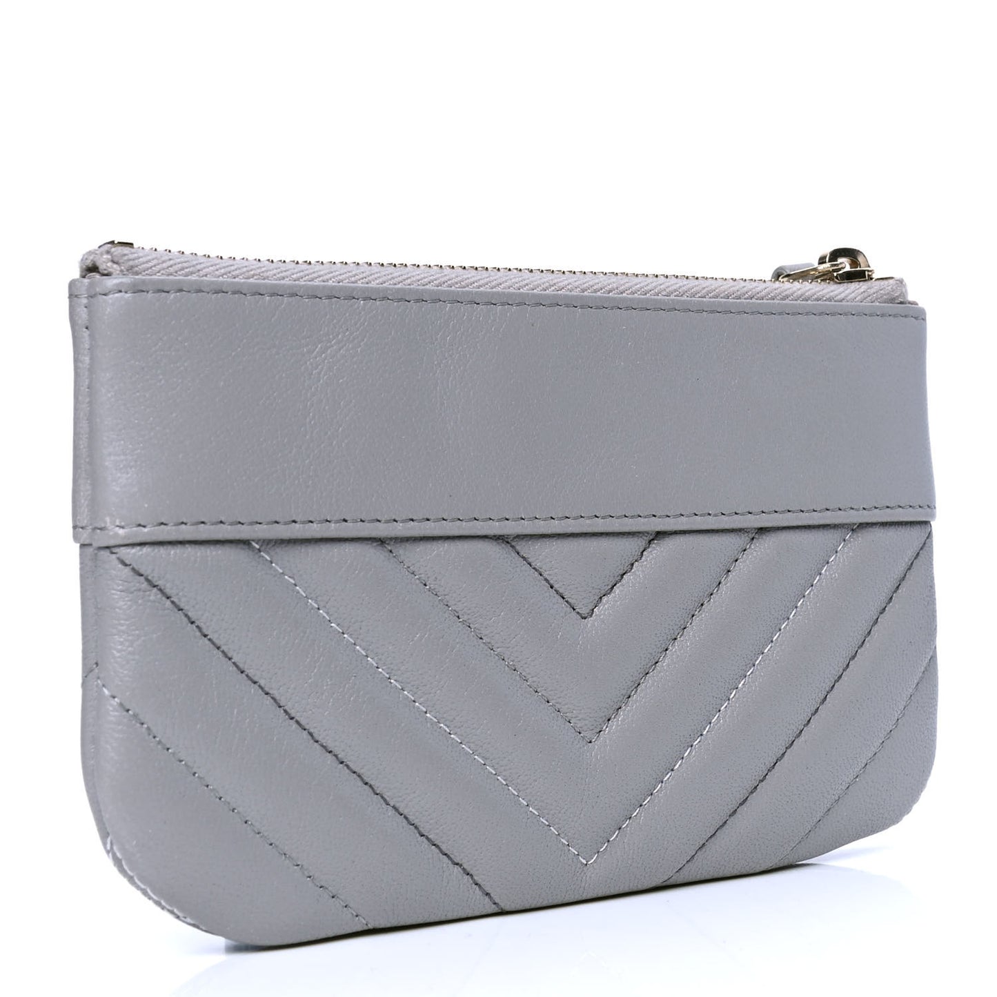 Sheepskin Chevron Quilted Small Vintage Mademoiselle Cosmetic Case Grey