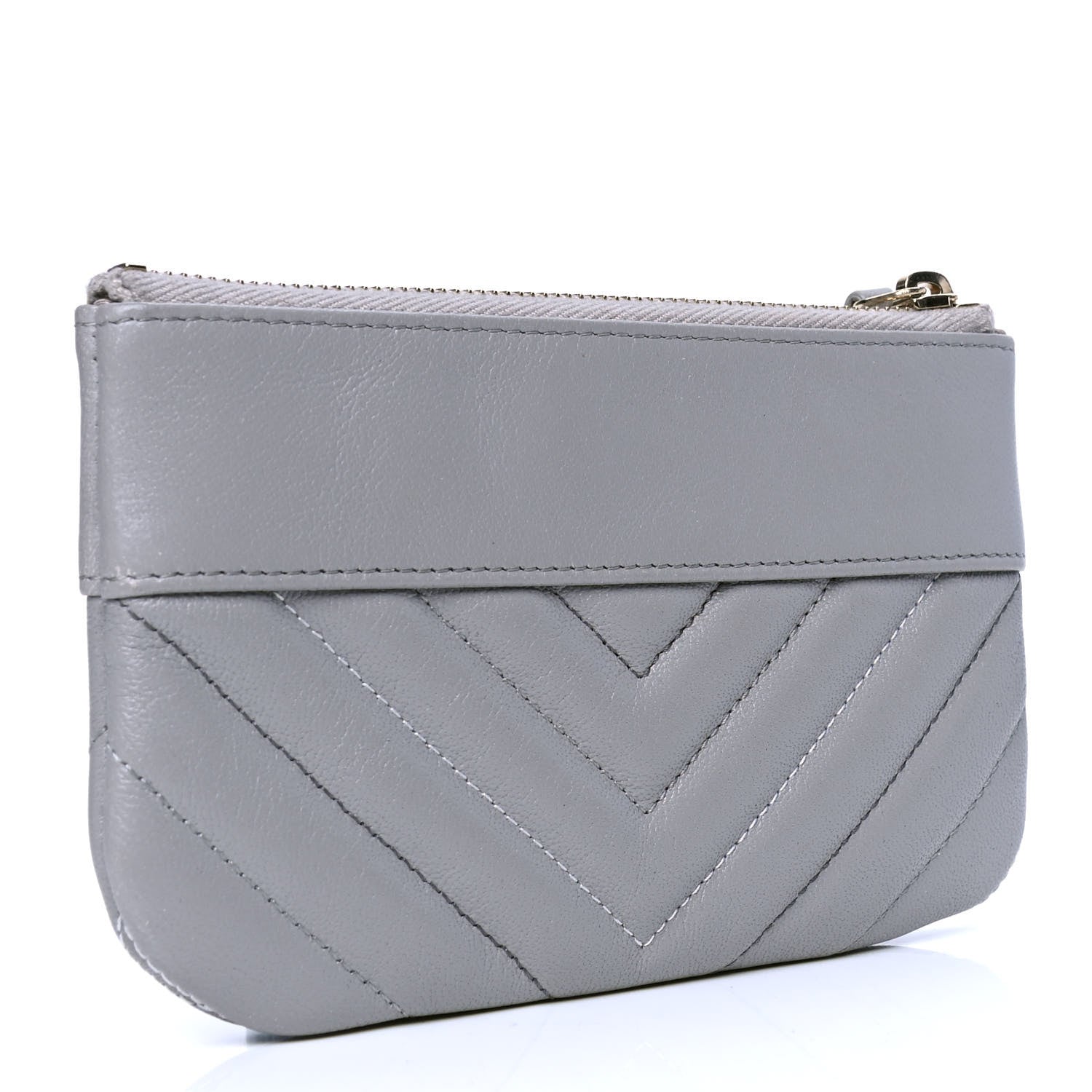 Chanel Sheepskin Chevron Quilted Small Vintage Mademoiselle Cosmetic Case Grey 2 of 4