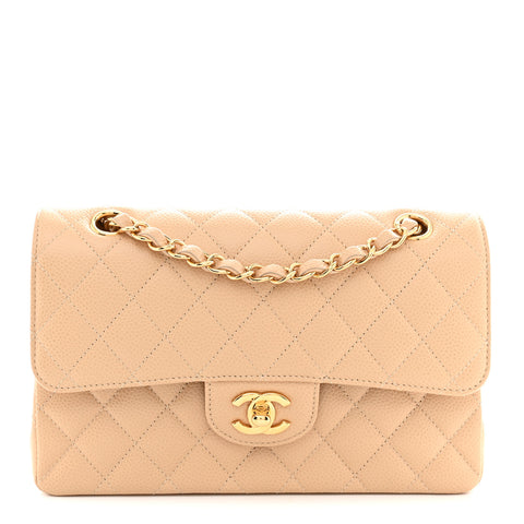 Caviar Quilted Small Double Flap Beige