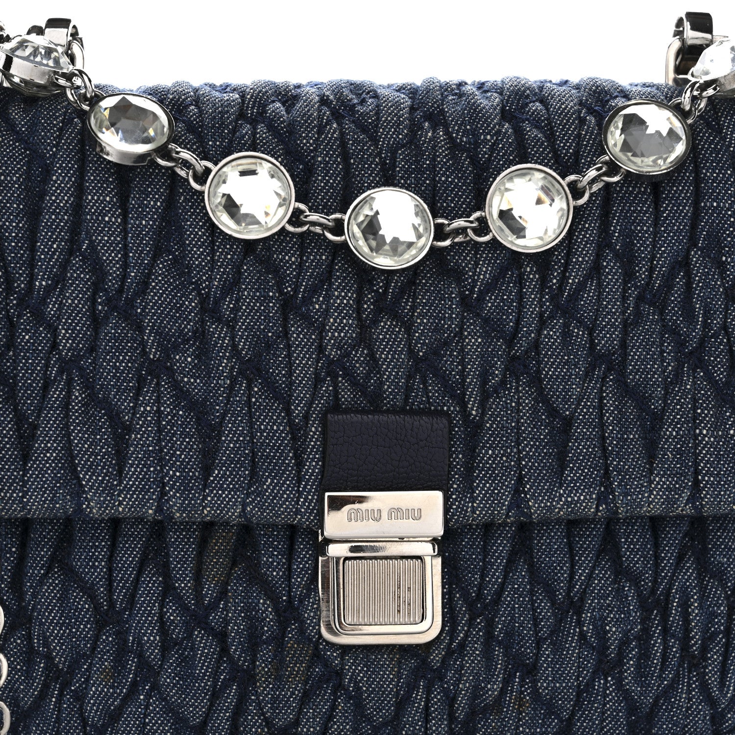 Miu Miu Denim Matelasse Crystal Chain Crossbody Bag Blue 7 of 9