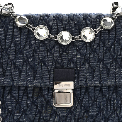 Miu Miu Denim Matelasse Crystal Chain Crossbody Bag Blue 7 of 9