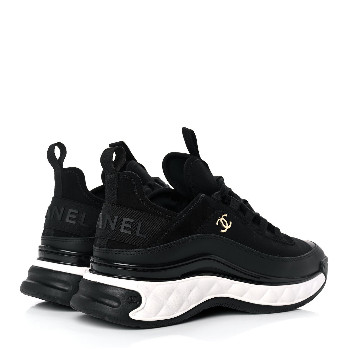 Velvet Calfskin Mixed Fibers CC Sneakers 38 Black