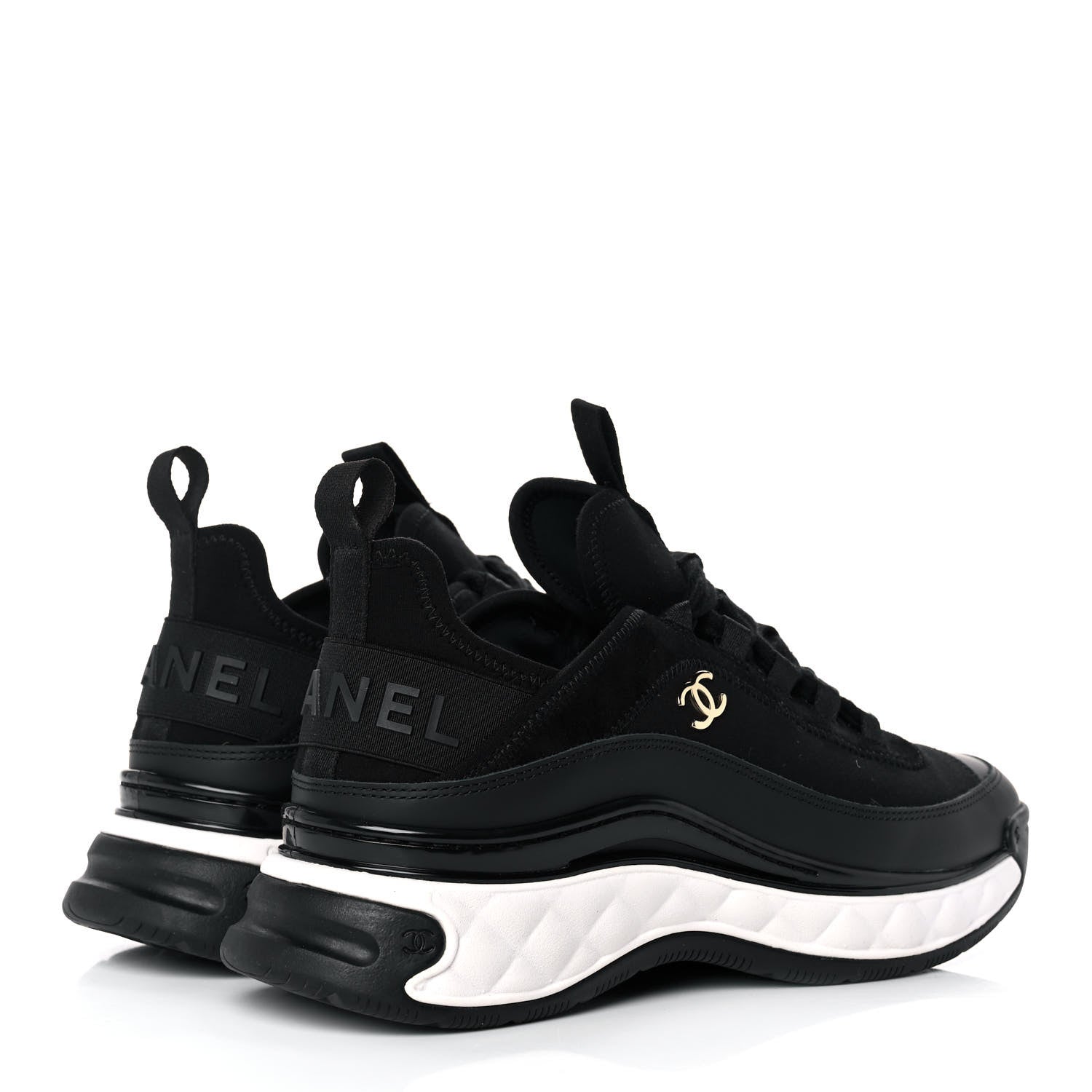 Chanel Velvet Calfskin Mixed Fibers CC Sneakers 38 Black 4 of 9