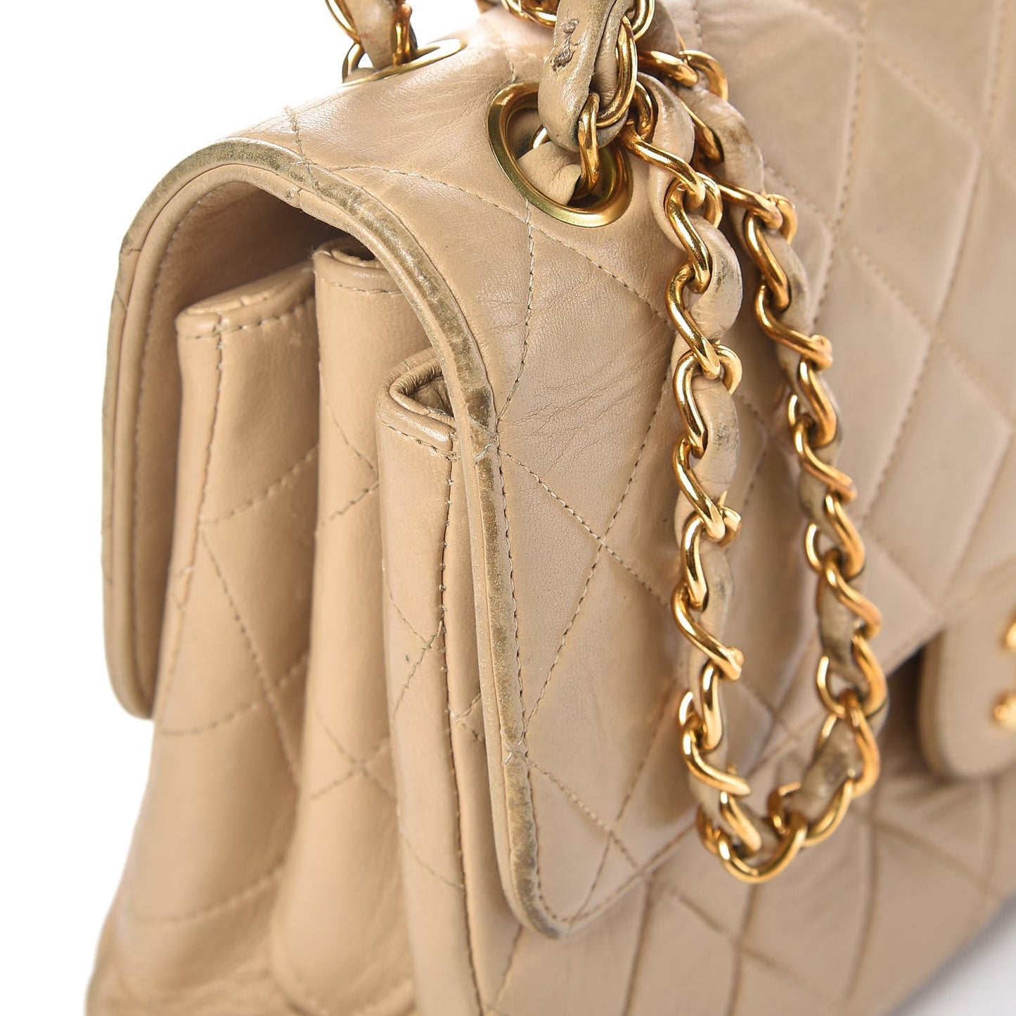 Lambskin Quilted Medium Double Sided Flap Beige