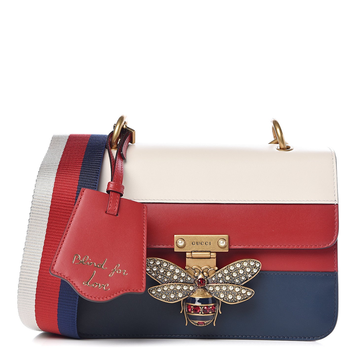 Calfskin Sylvie Web Queen Margaret Shoulder Bag Blue Agata Hibiscus Red Mystic White