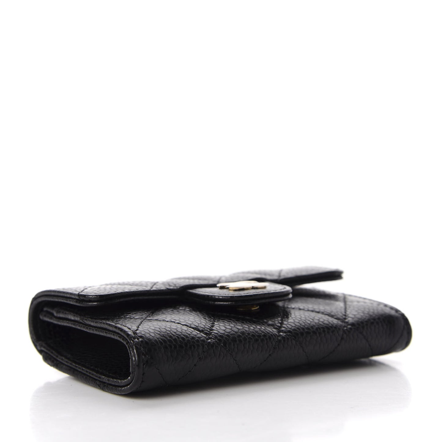 Caviar Quilted Flap Card Holder Wallet Black