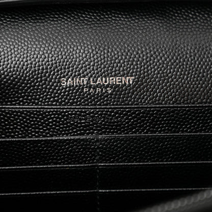 Saint Laurent Grain De Poudre Matelasse Chevron Monogram Monochrome Chain Wallet Black 6 of 12