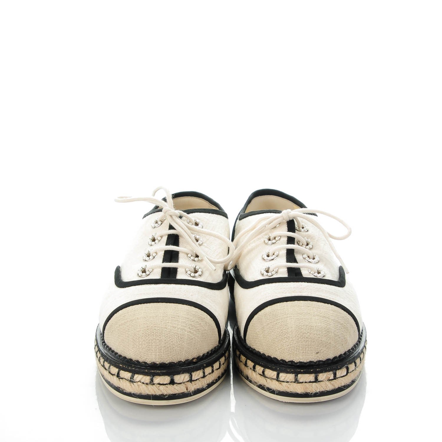 Chanel Cotton Lace Up Espadrilles 37.5 Beige 2 of 9