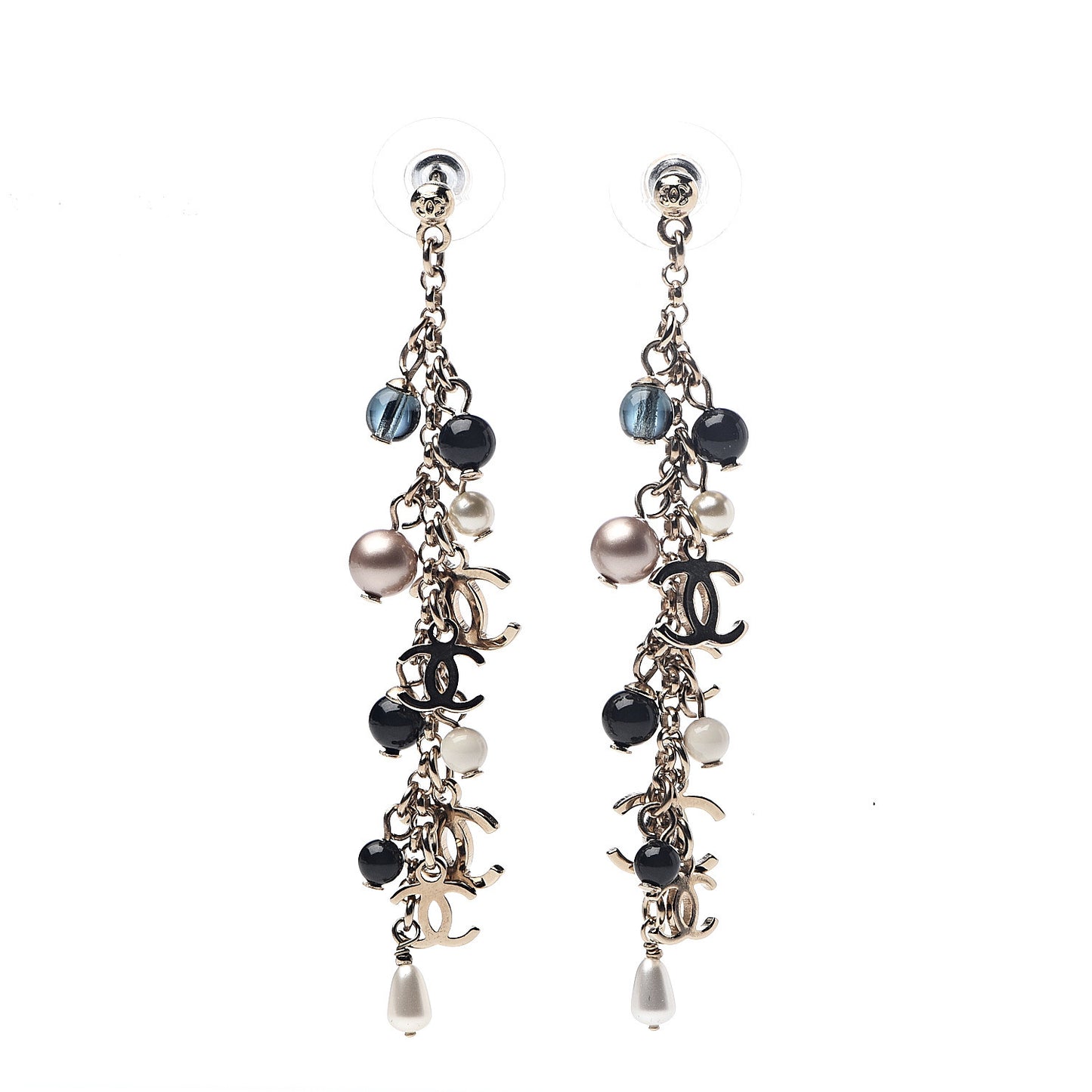 Pearl CC Chain Drop Earrings Gold