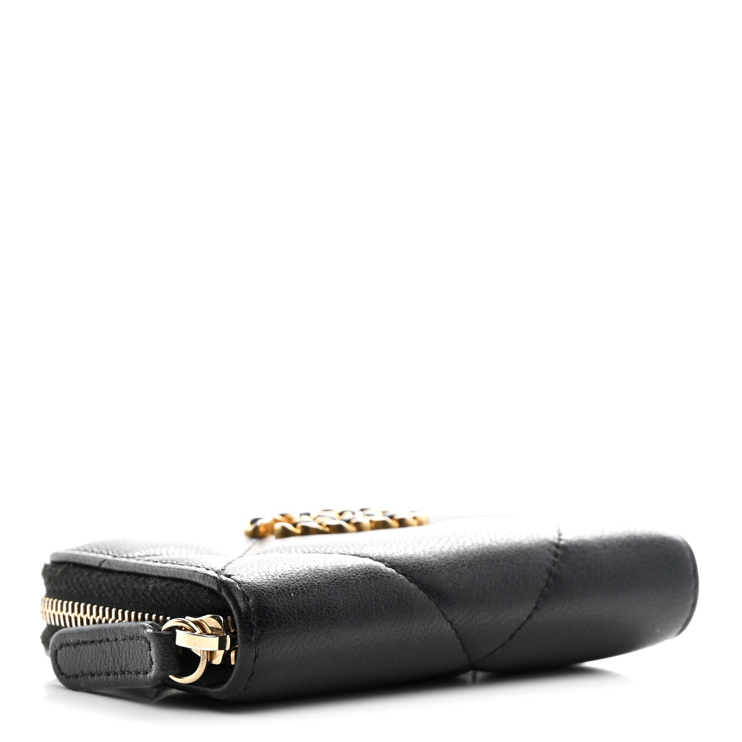 Chanel Lambskin Quilted Chanel 19 Zip Around Coin Purse Wallet