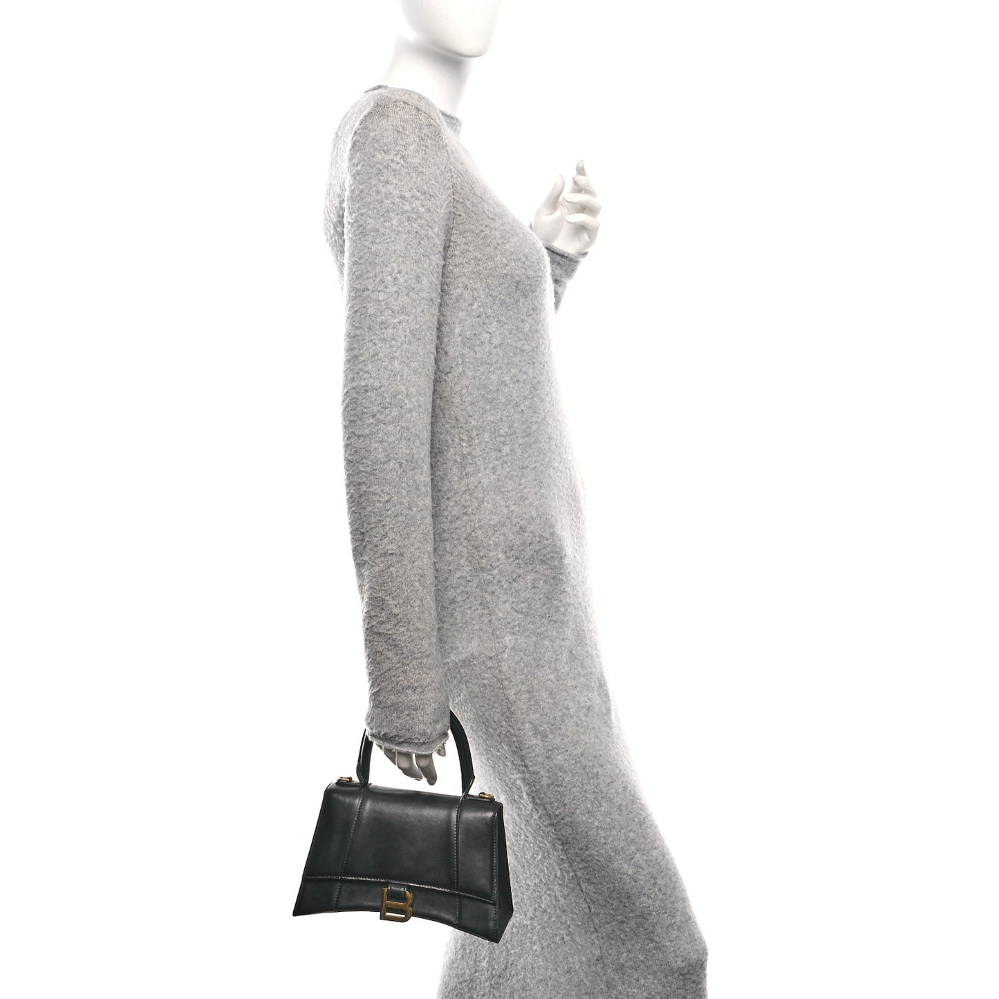 Shiny Box Calfskin Small Hourglass Top Handle Bag Black
