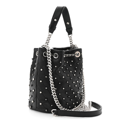 Chanel Lambskin Studded Chevron Quilted Small Stud Wars Drawstring Bag Black 2 of 11