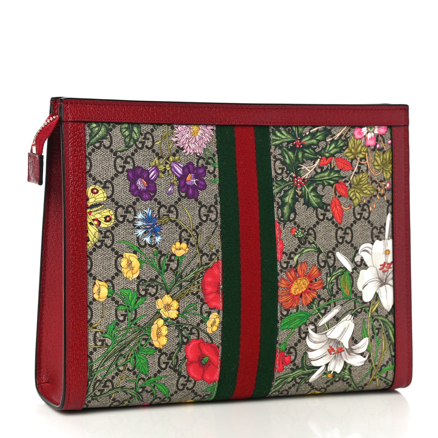 GG Supreme Monogram Flora Web Ophidia Pouch Red