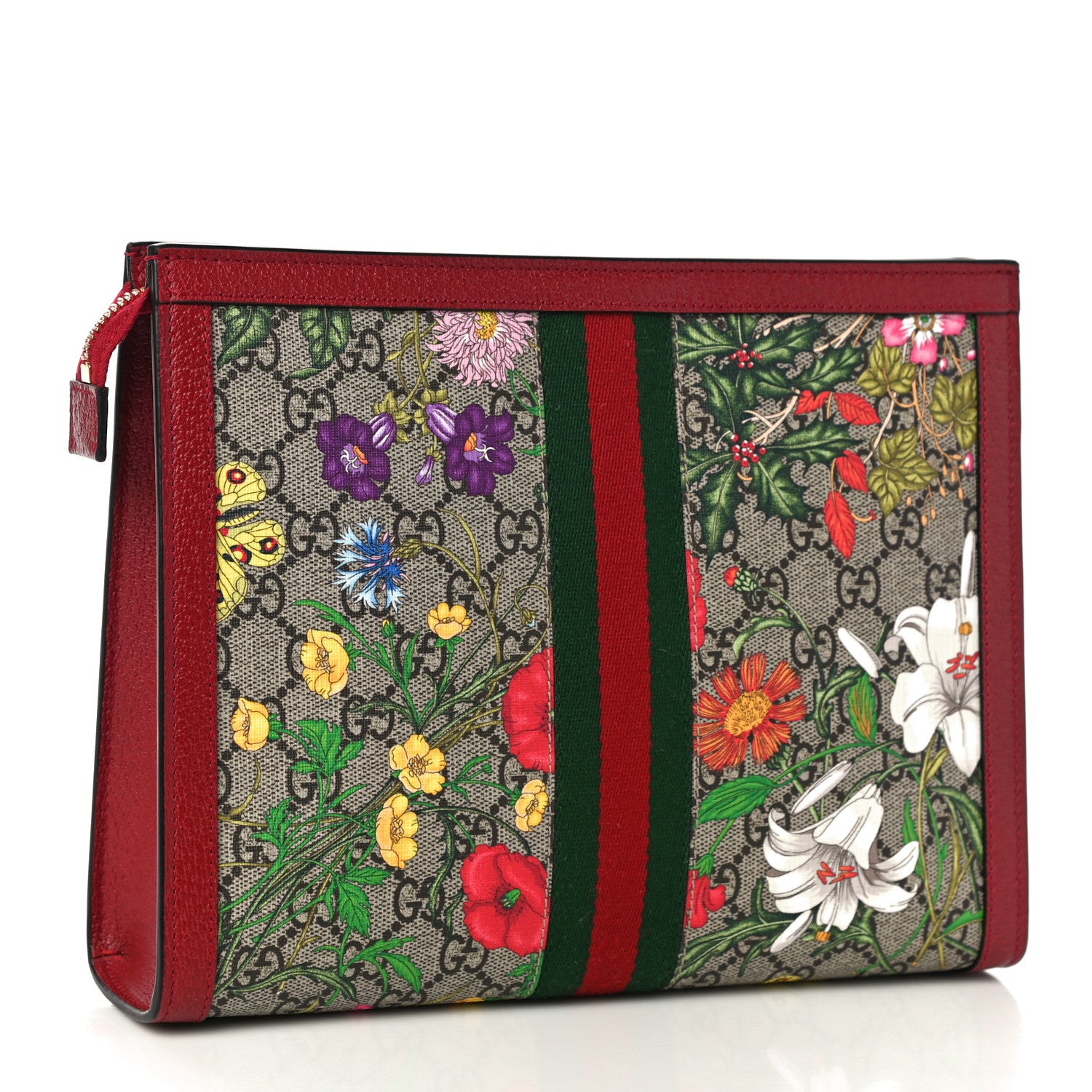 Gucci GG Supreme Monogram Flora Web Ophidia Pouch Red 3 of 10