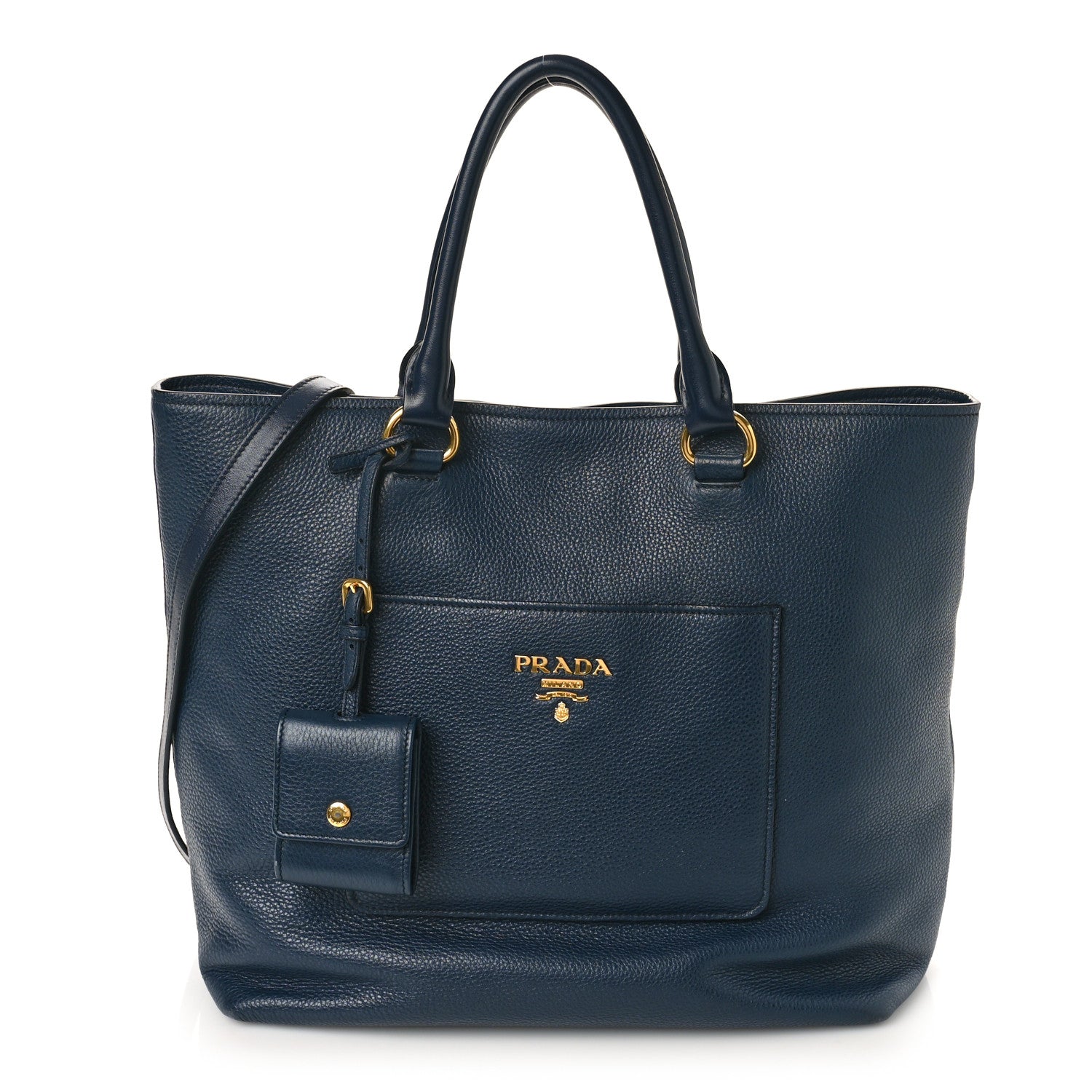 Prada Vitello Daino Pocket Shopping Tote Blue 1 of 8