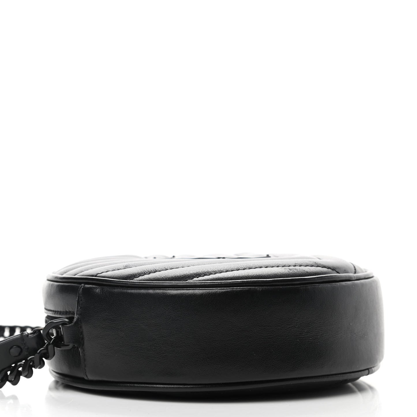 Calfskin Matelasse Chevron Round Vinyle Camera Bag Black