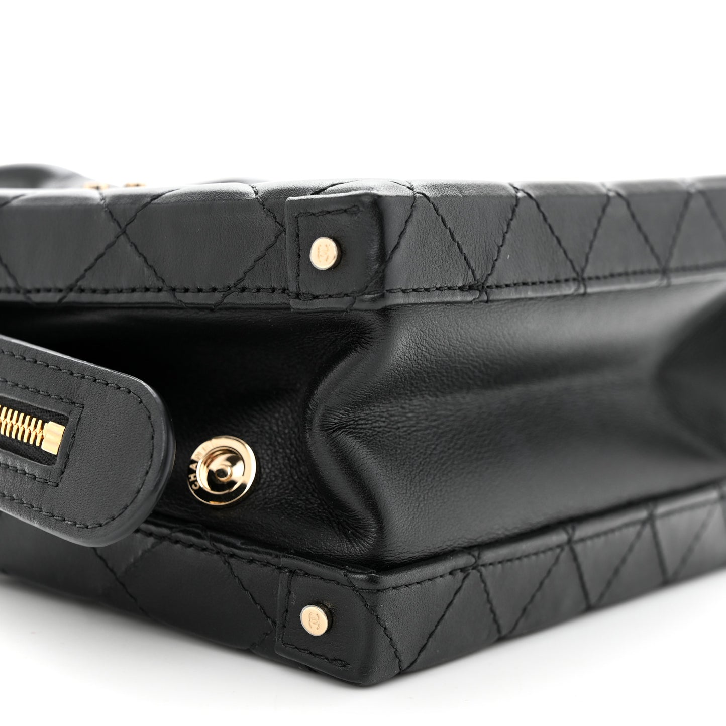 Calfskin Quilted Small Studded Square Vanity Case Black