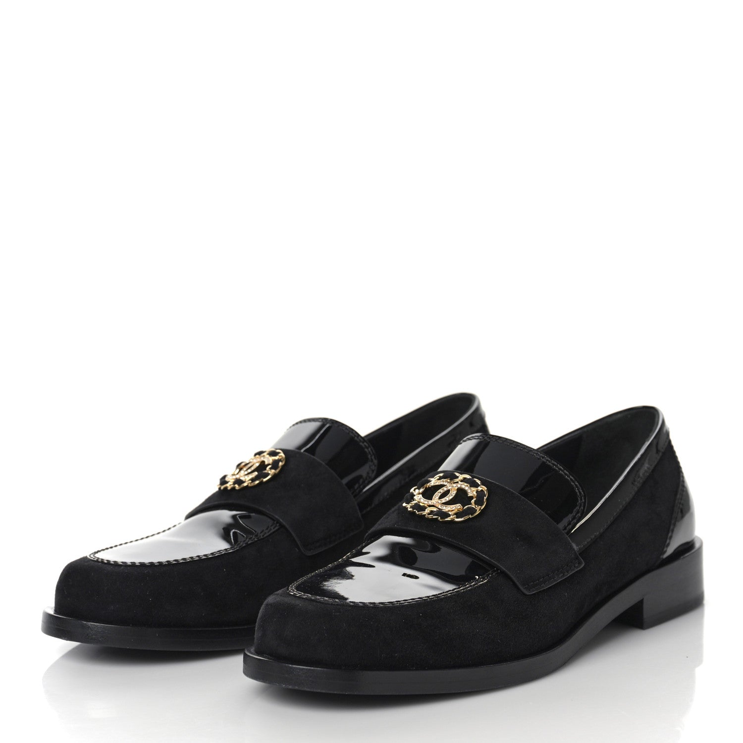 Chanel Patent Calfskin Suede Kidskin CC Loafers 40.5 Black 5 of 9