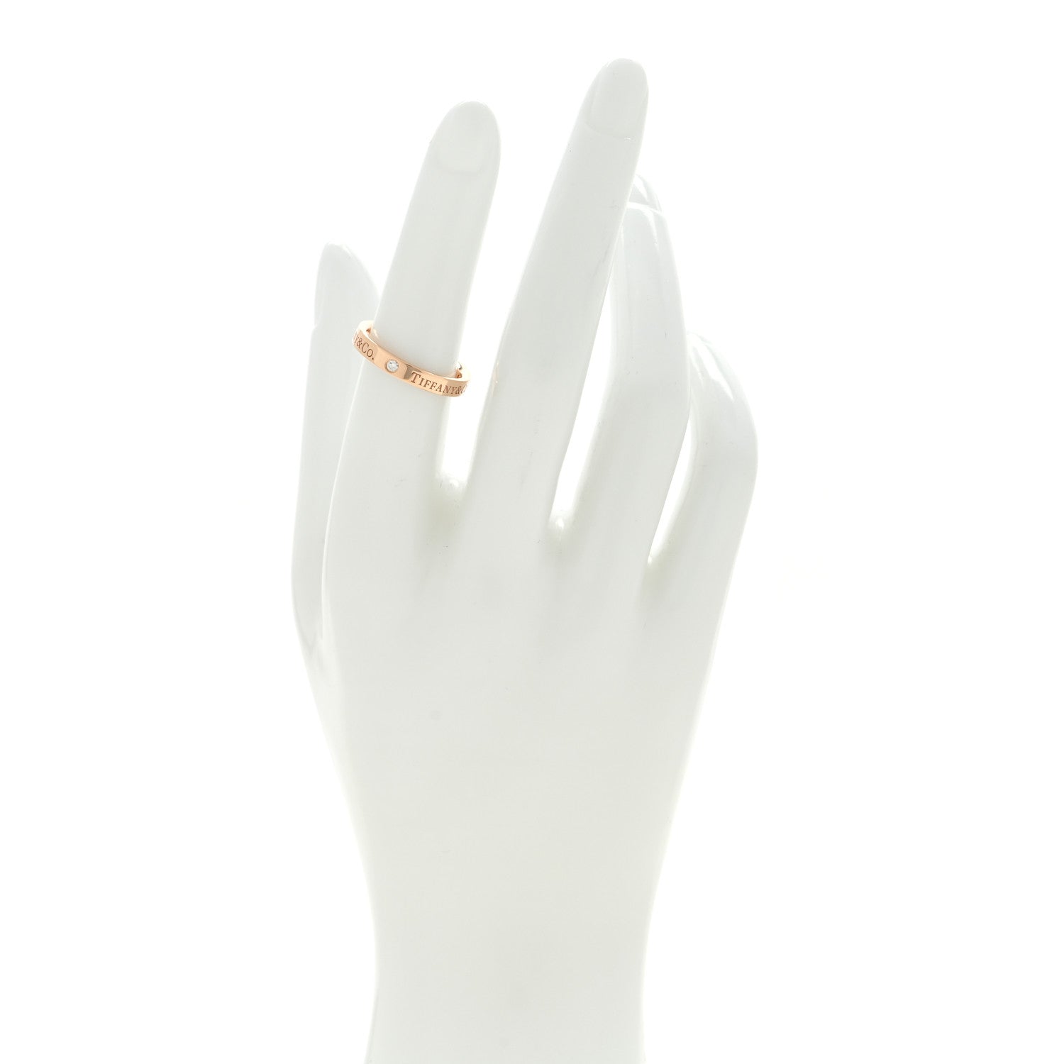 Tiffany 18K Rose Gold Diamond 3mm Logo Band Ring 51 5.75 2 of 5