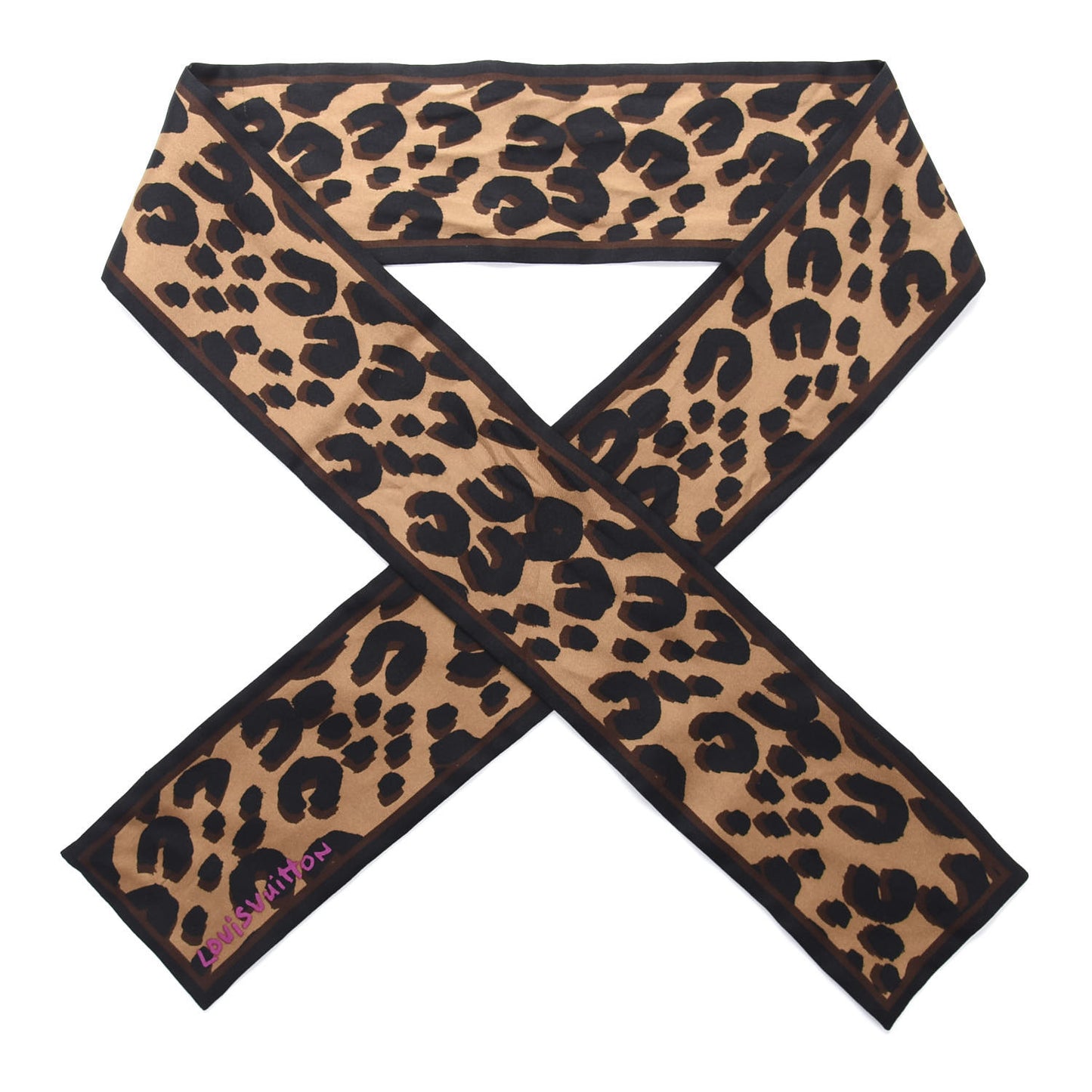 Silk Leopard Bandeau Scarf Marron