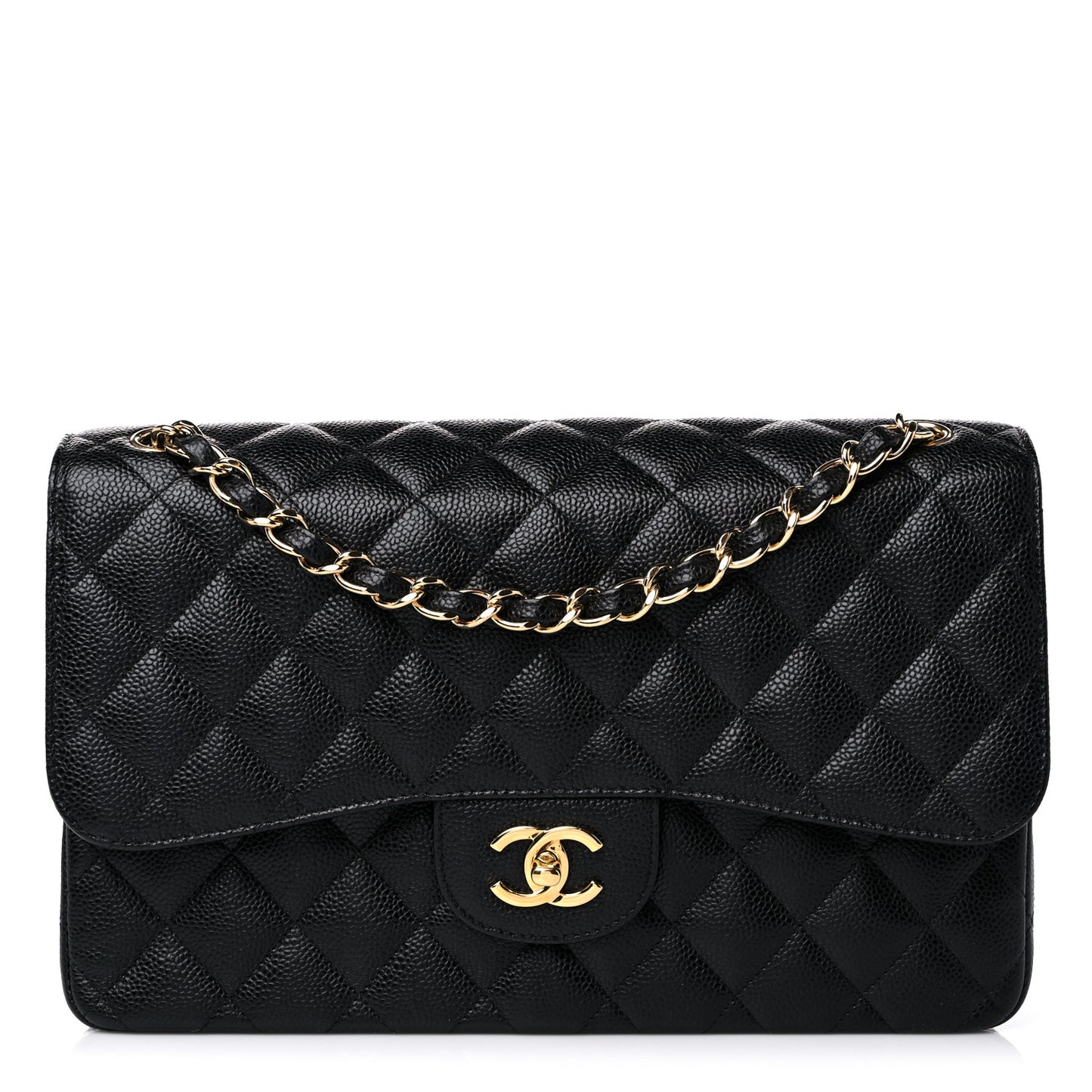 Caviar Quilted Jumbo Double Flap Black