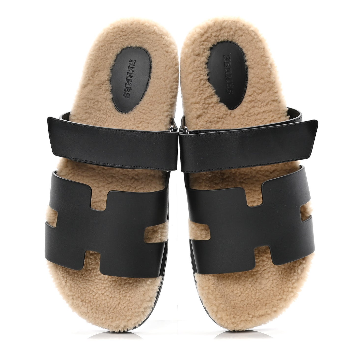 Calfskin Woolskin Mens Chypre Sandals 42 Black Ecru